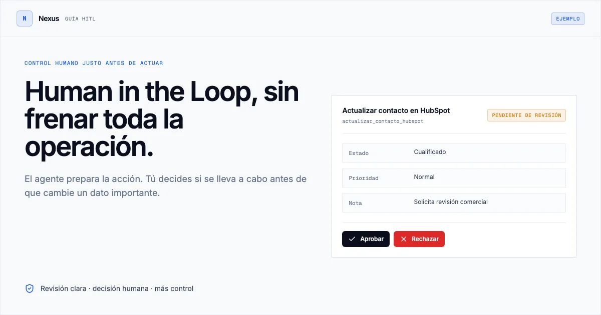 Pantalla de Nexus para revisar y aprobar una actualización en HubSpot